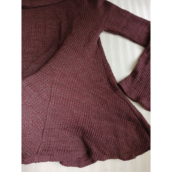 Anthropologie Top Medium Thermal Waffle Knit Burgundy Cowl Neck Layers Boho - Picture 10 of 15